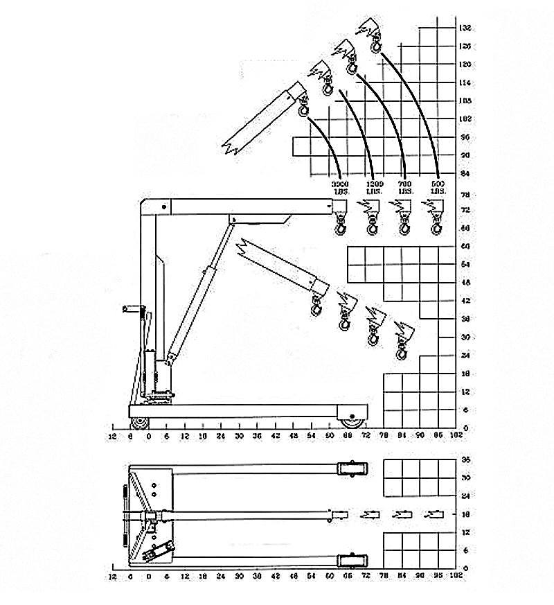 3000 lb floor shop crane load chart