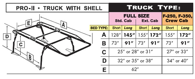 Pro II truck rack dimensions