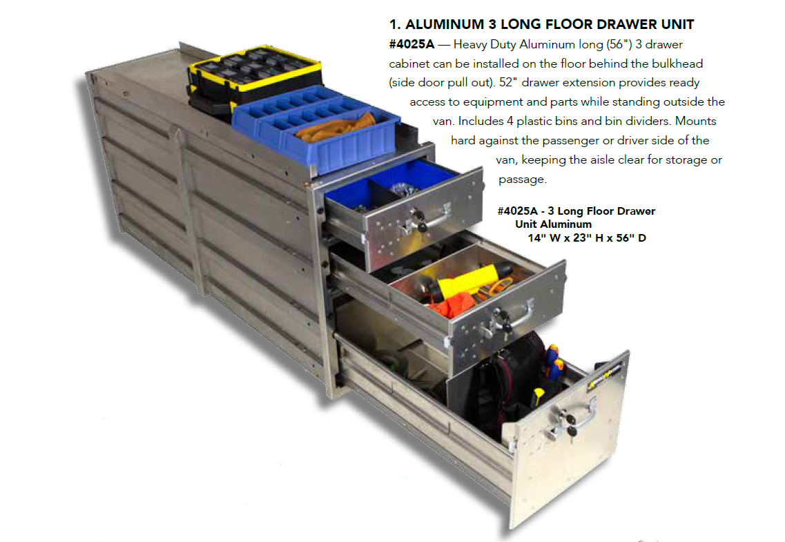 Hd Aluminum 3 Long Drawer Floor Unit For Vans