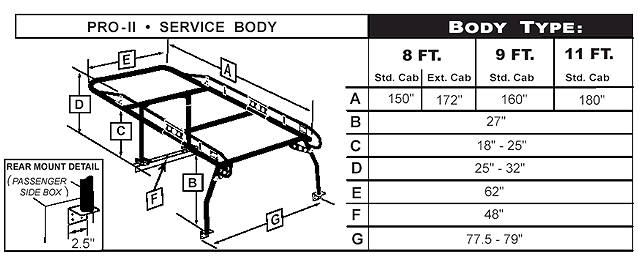 utility truck rack dimensions