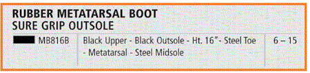 rubber metatarsal boots sizing chart