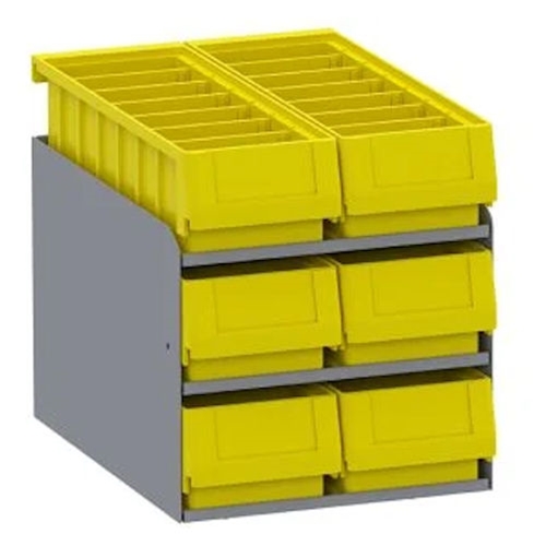 Small Parts Bins in Steel Shelf Cabinet